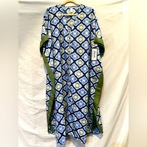 NWT Winlar Blue and Green Geometric Patterned Kaftan